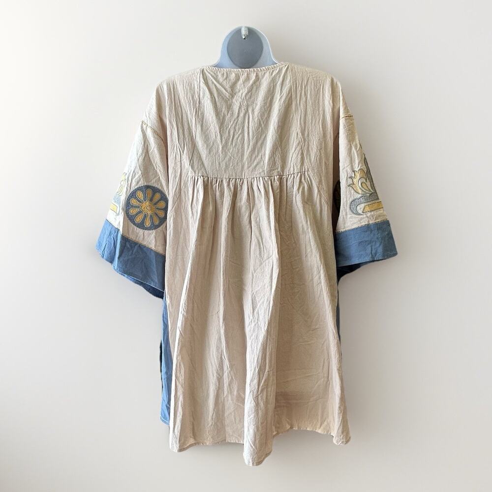 NEW Blue Velvet Embroidered Boho Babydoll Dress Women Size S/M Floral Beach - Picture 3 of 9